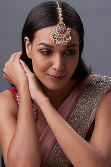 Gold Finish Kundan Polki & White Pearl Maangtikka