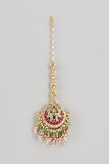 Gold Finish Kundan Polki & White Pearl Maangtikka