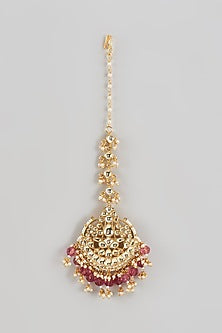 Gold Finish Kundan Polki & Pearl Maangtikka