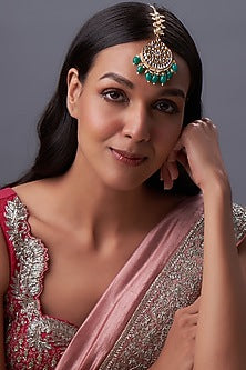 Gold Finish Kundan Polki & White Pearl Maangtikka