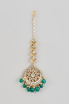 Gold Finish Kundan Polki & White Pearl Maangtikka