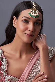 Gold Finish Kundan Polki & White Pearl Maangtikka