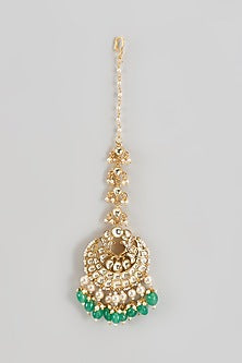 Gold Finish Kundan Polki & White Pearl Maangtikka