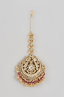 Gold Finish Kundan Polki & Pearl Maangtikka
