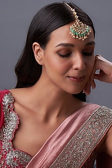 Gold Finish Kundan Polki & Pearl Maangtikka