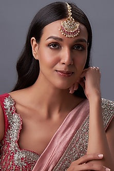 Gold Finish Kundan Polki & Pearl Maangtikka