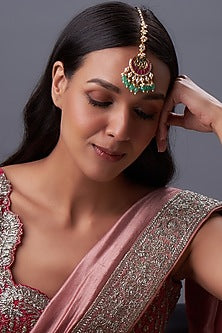 Gold Finish Kundan Polki & Pearl Maangtikka