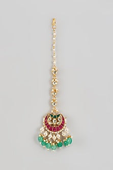 Gold Finish Kundan Polki & Pearl Maangtikka