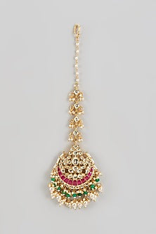 Gold Finish Kundan Polki & Pearl Maangtikka