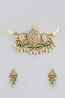 Gold Finish Kundan Polki & Pearl Choker Necklace Set