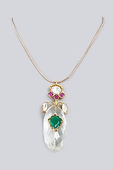 Gold Finish Quartz Stone Pendant Necklace