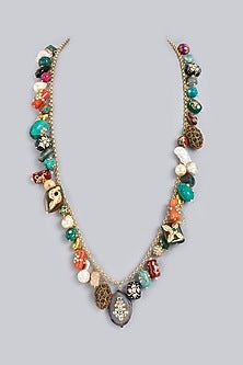 Gold Finish Beaded Long Necklace