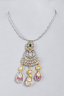 Two-Tone Finish Semi-Precious Stone Long Necklace