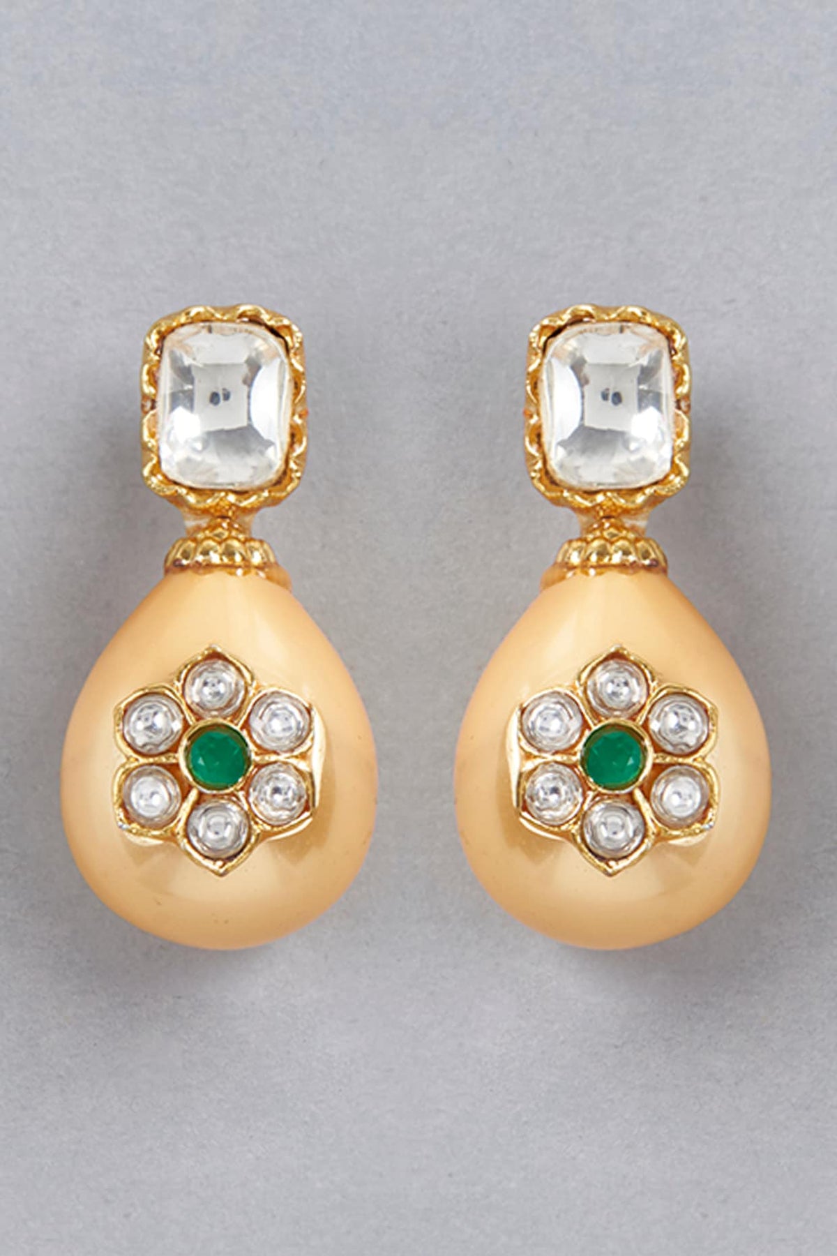 Gold Finish Shell Pearl Drop Dangler Earrings