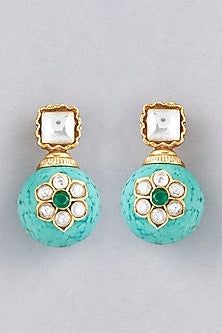 Gold Finish Turquoise Stone Dangler Earrings