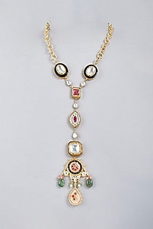 Two-Tone Finish Multi-Colored Stone Electroplated Necklace