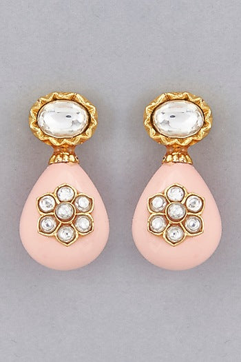 Gold Finish Shell Pearl Drop & Kundan Polki Dangler Earrings