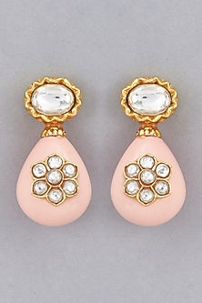Gold Finish Shell Pearl Drop & Kundan Polki Dangler Earrings