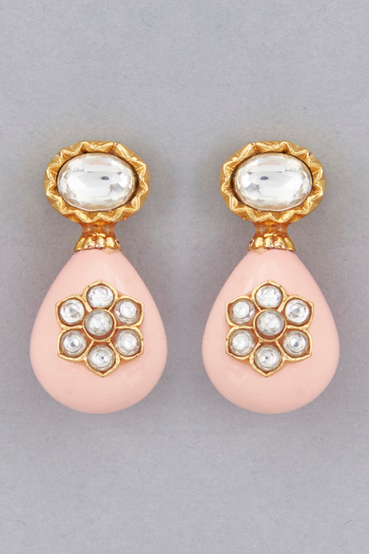 Gold Finish Shell Pearl Drop & Kundan Polki Dangler Earrings