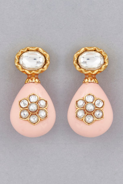 Gold Finish Shell Pearl Drop & Kundan Polki Dangler Earrings