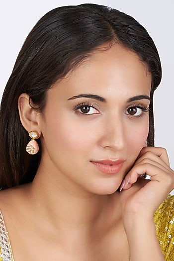 Gold Finish Shell Pearl Drop & Kundan Polki Dangler Earrings