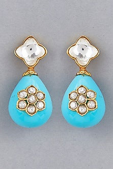 Gold Finish Shell Pearl Drop Dangler Earrings
