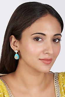 Gold Finish Shell Pearl Drop Dangler Earrings