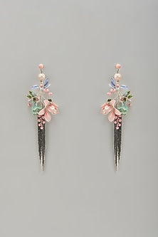 Silver Finish Multi-Colored Stone & Pearl Hoop Earrings
