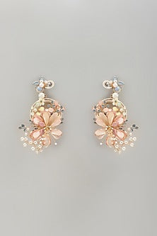 Gold Finish Peach Stone Hoop Earrings