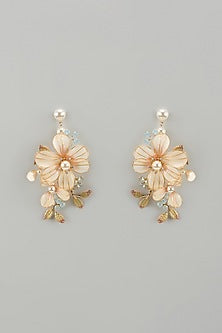 Gold Finish White Enameled Handcrafted Floral Dangler Earrings