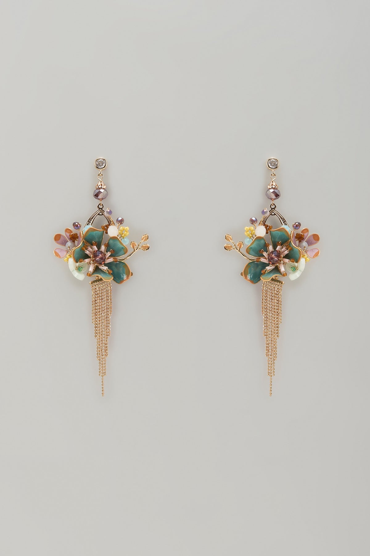 Gold Finish Blue Stone Dangler Earrings