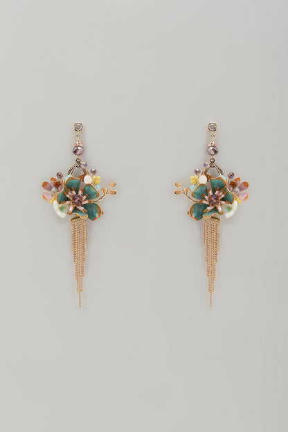 Gold Finish Blue Stone Dangler Earrings