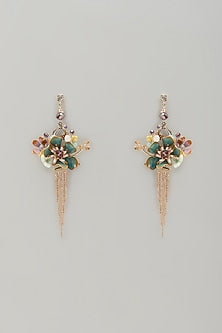 Gold Finish Blue Stone Dangler Earrings