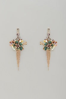 Gold Finish Blue Stone Dangler Earrings