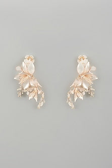 Gold Finish White Enameled Handcrafted Floral Dangler Earrings