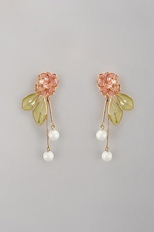 Gold Finish Pearl Pink Enameled Dangler Earrings