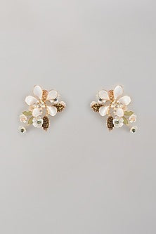 Gold Finish White Enameled Handcrafted Floral Stud Earrings
