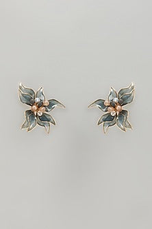 Gold Finish Blue Stone Stud Earrings