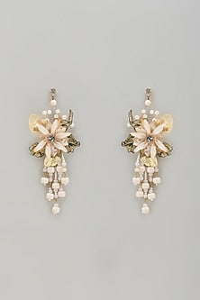 Gold Finish White Stone & Pearl Dangler Earrings
