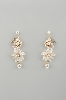 Gold Finish White Enameled Handcrafted Floral Dangler Earrings