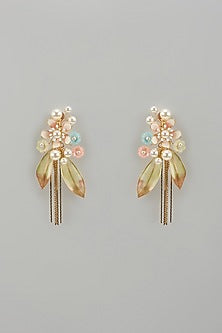 Gold Finish White Enameled Handcrafted Floral Dangler Earrings