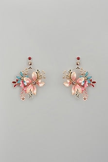 Gold Finish Pink Enameled Handcrafted Floral Hoop Earrings