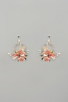 Gold Finish Pink Enameled Handcrafted Floral Hoop Earrings