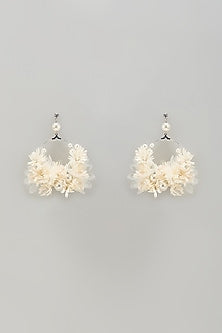 Silver Finish White Stone Hoop Earrings
