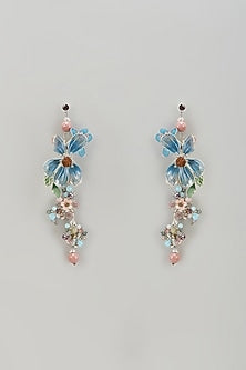 Gold Finish Blue Stone Dangler Earrings