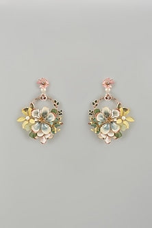 Gold Finish Multi-Colored Enameled Handcrafted Floral Hoop Earrings