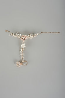 Gold Finish White Enameled Handcrafted Adjustable Floral Hand Harness