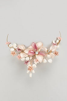 Gold Finish Pink Enameled Handcrafted Adjustable Floral Choker Necklace