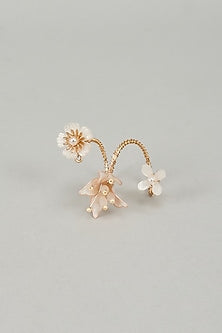 Gold Finish White Enameled Handcrafted Adjustable Floral Ring