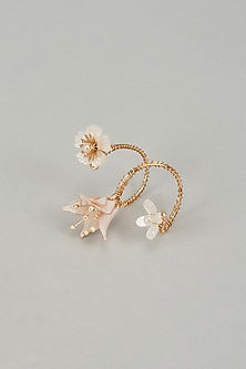 Gold Finish White Enameled Handcrafted Adjustable Floral Ring